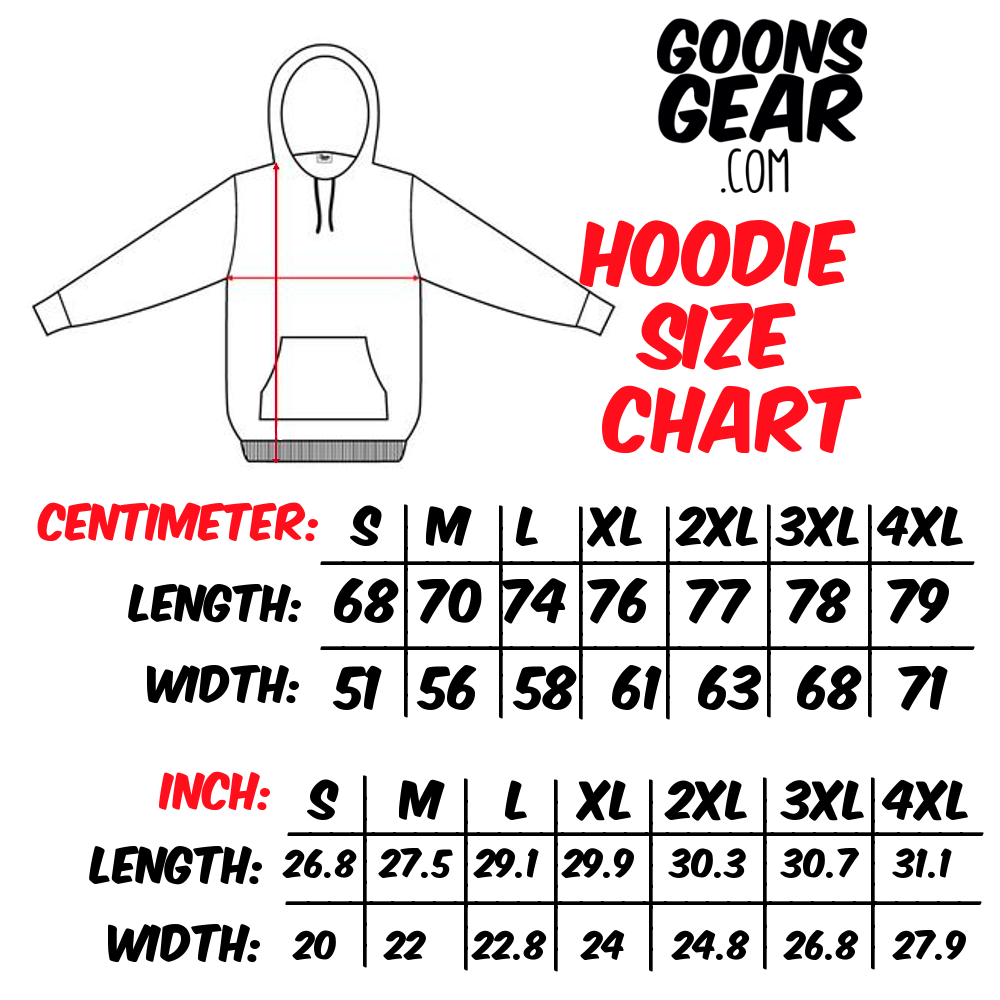 zip hoodie size chart