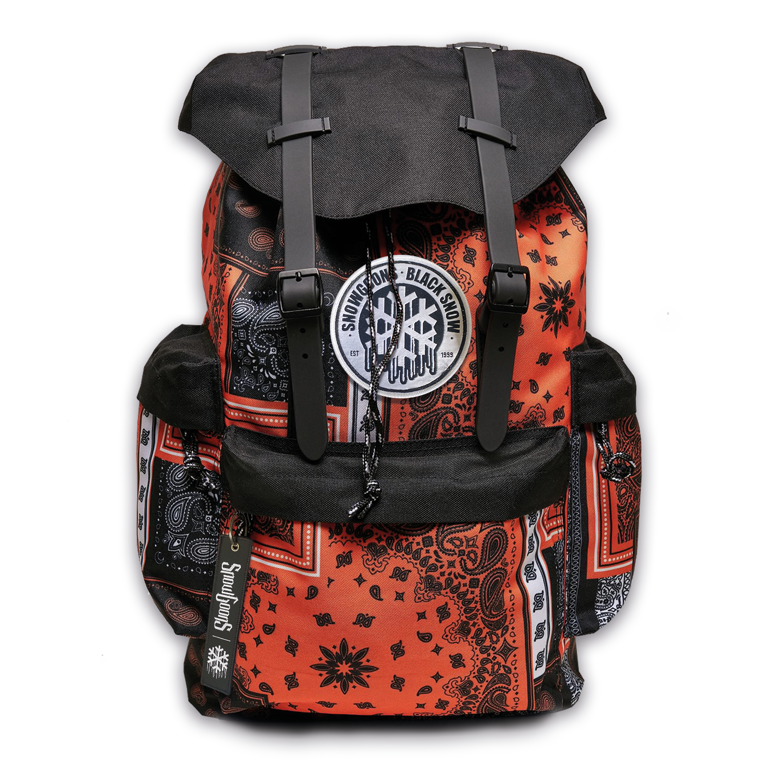 Paisley backpack snowgoons snowflake blacksnow orange jnration goonsgear