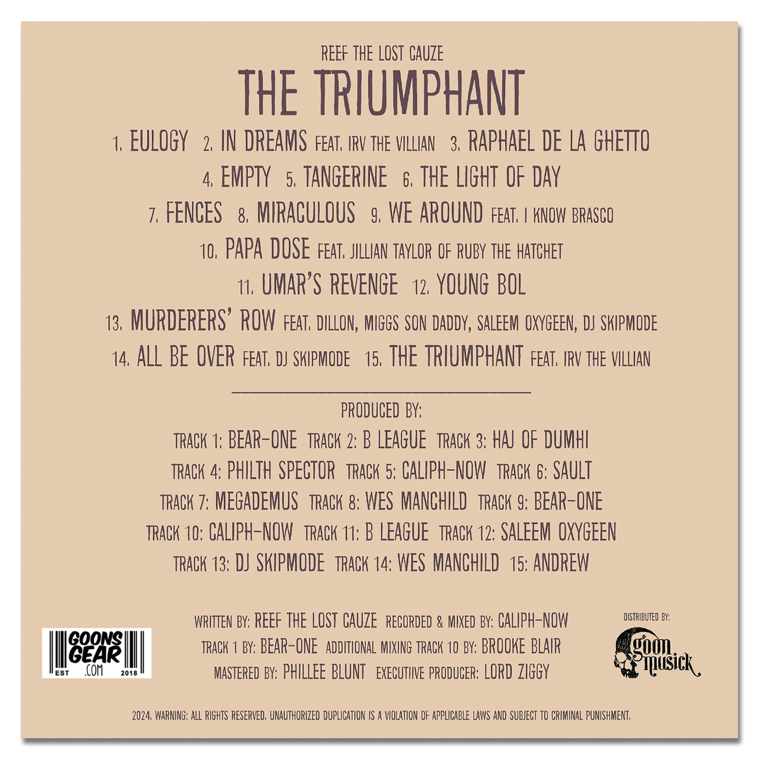 Reef The Lost Cauze The Triumphant tracklist goonsgear hiphop 90's