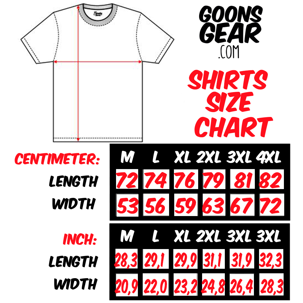 NEW Tshirt SIZE CHART goonsgeart